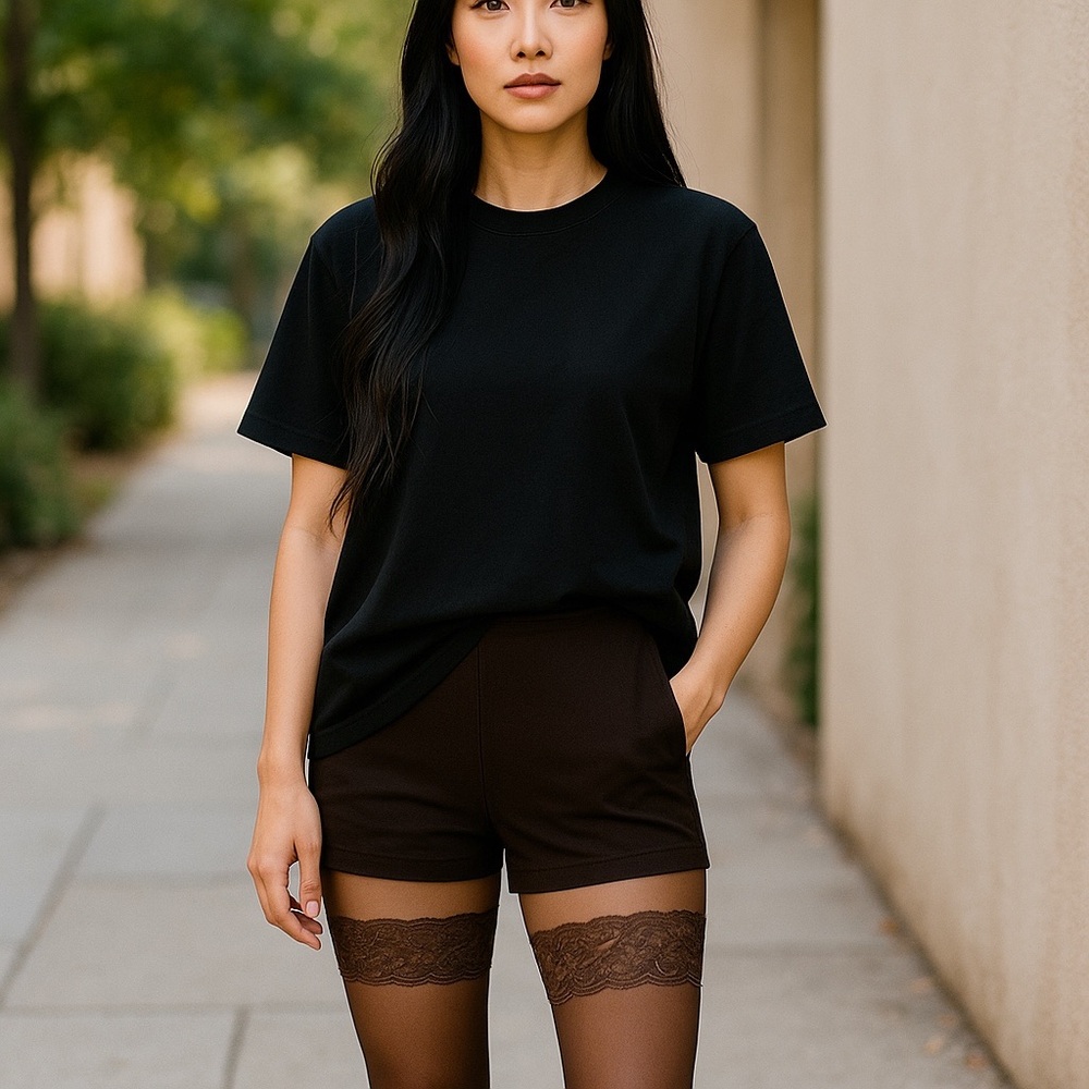 NWT ROSY Chocolate Brown NEW Vintage French 80s stockings stay-up lace top